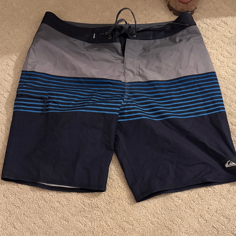 Quiksilver Men's Navy, Gray & Blue Striped Board Shorts
